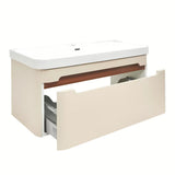 Viseča kopalniška omarica s keramičkim umivaonikom SAT Fusion u mat pješčano-bež boji