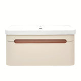 Viseča kopalniška omarica s keramičkim umivaonikom SAT Fusion u mat pješčano-bež boji