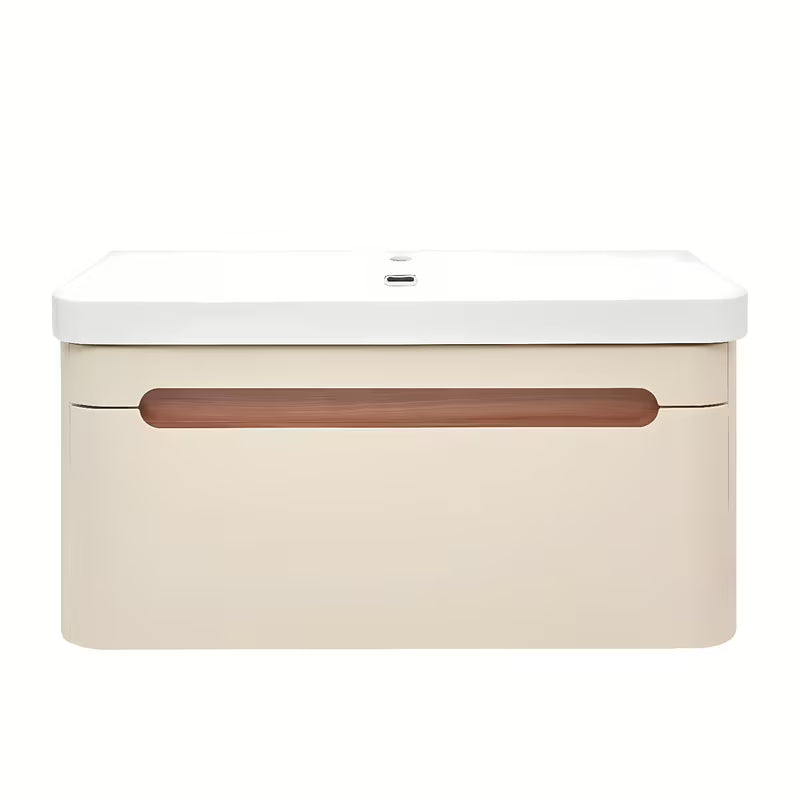 Viseča kopalniška omarica s keramičkim umivaonikom SAT Fusion u mat pješčano-bež boji