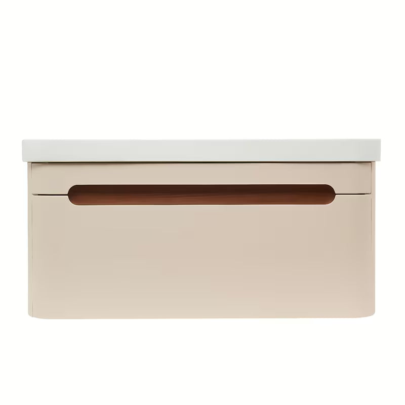 Viseča kopalniška omarica s keramičkim umivaonikom SAT Fusion u mat pješčano-bež boji