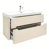 Viseča kopalniška omarica z umivalnikom SAT Fusion u mat pješčano bež boji s dvije ladice.