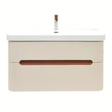 Viseča kopalniška omarica z umivalnikom SAT Fusion u mat pješčano bež boji s dvije ladice.