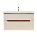 Viseča kopalniška omarica z umivalnikom SAT Fusion u mat pješčano bež boji s dvije ladice.