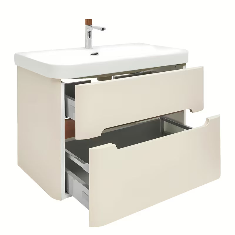 Viseča omarica z umivalnikom SAT Fusion u mat pješčano bež boji s dvije ladice