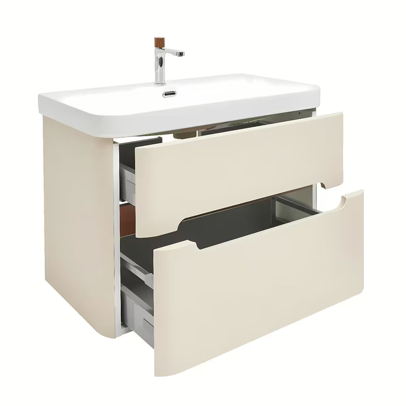 Viseča kopalniška omarica z umivalnikom SAT Fusion u mat pješčano bež boji s dvije ladice