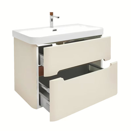 Viseča kopalniška omarica z umivalnikom SAT Fusion u mat pješčano bež boji s dvije ladice