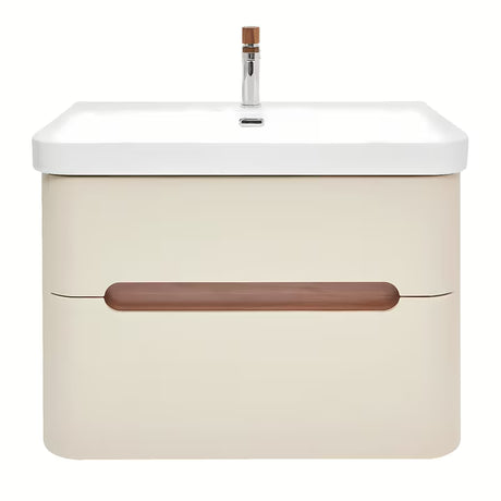Viseča kopalniška omarica z umivalnikom SAT Fusion u mat pješčano bež boji s dvije ladice