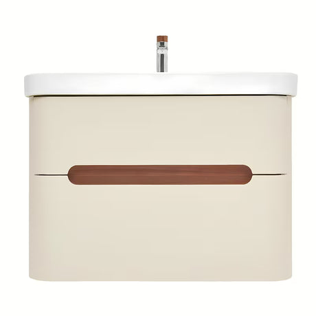 Viseča kopalniška omarica z umivalnikom SAT Fusion u mat pješčano bež boji s dvije ladice