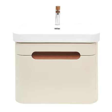 Viseča kopalniška omarica SAT Fusion s keramičkim umivaonikom u mat pješčano bež boji