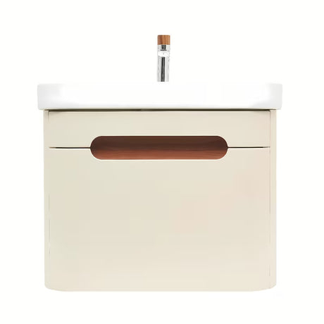 Viseča kopalniška omarica SAT Fusion s keramičkim umivaonikom u mat pješčano bež boji