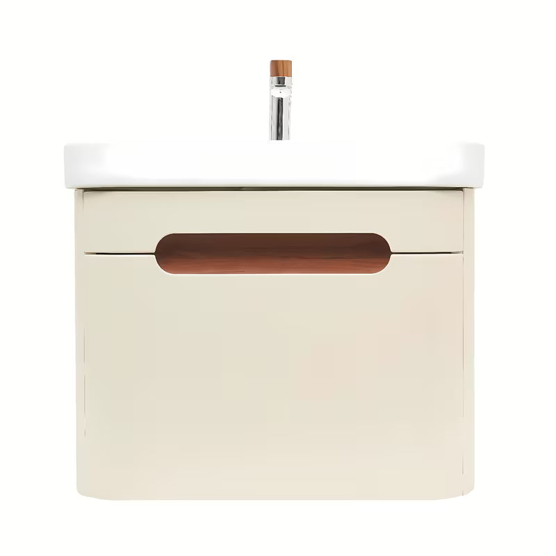 Viseča kopalniška omarica SAT Fusion z umivalnikom u mat pješčano bež boji