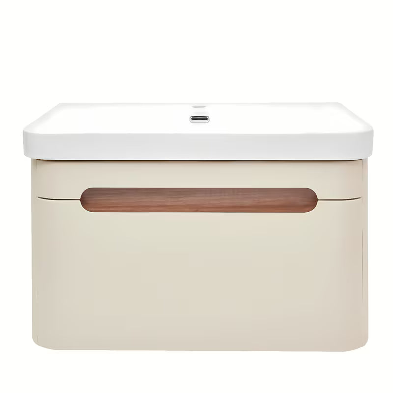 Viseča ormarić s keramičkim umivaonikom SAT Fusion u mat pješčano bež boji sa zaobljenim rubovima