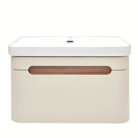 Viseča ormarić s keramičkim umivaonikom SAT Fusion u mat pješčano bež boji sa zaobljenim rubovima