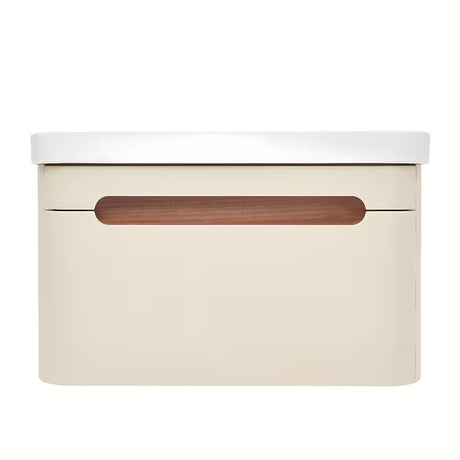 Viseča ormarić s keramičkim umivaonikom SAT Fusion u mat pješčano bež boji sa zaobljenim rubovima