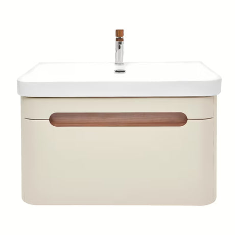 Viseča omarica z umivalnikom SAT Fusion u mat pješčano bež boji z vtičnico i slavinom