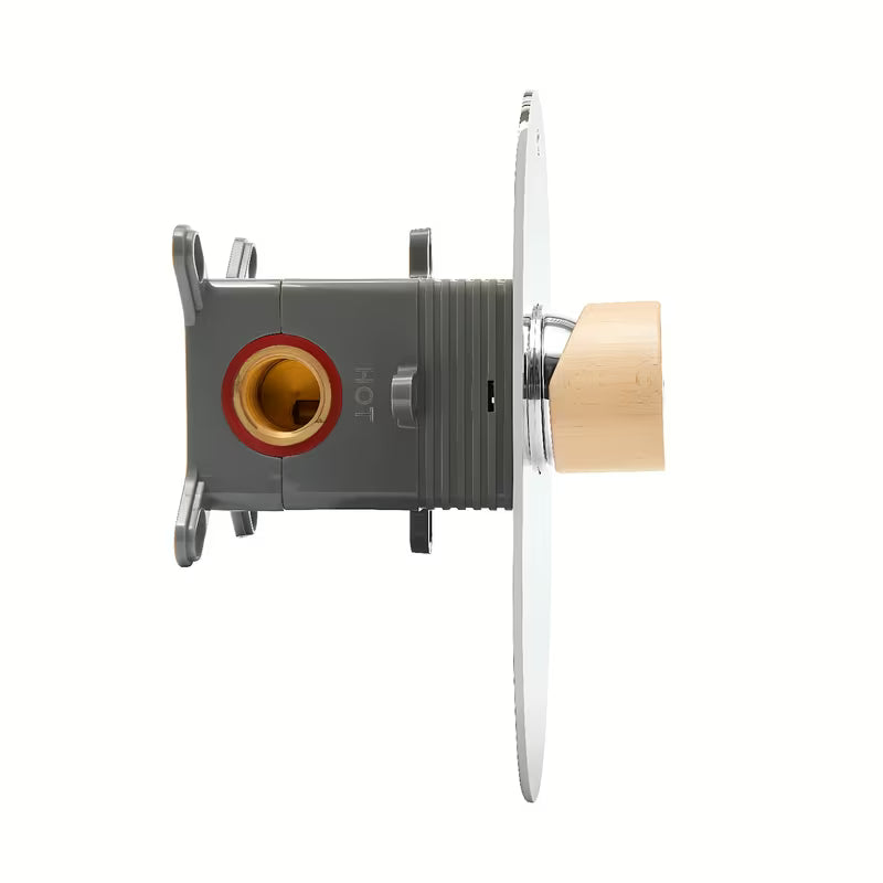 Podometna armatura za tuš SAT Fusion u imitaciji drva s ručicom i kromiranim detaljima.