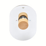 Podometna armatura za tuš SAT Fusion u imitaciji drva s ručicom i kromiranim detaljima.