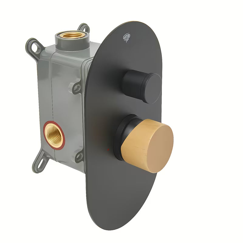 Podometna enoročna armatura za tuš SAT Fusion u mat crnoj boji s ručicom u svijetlom drvu