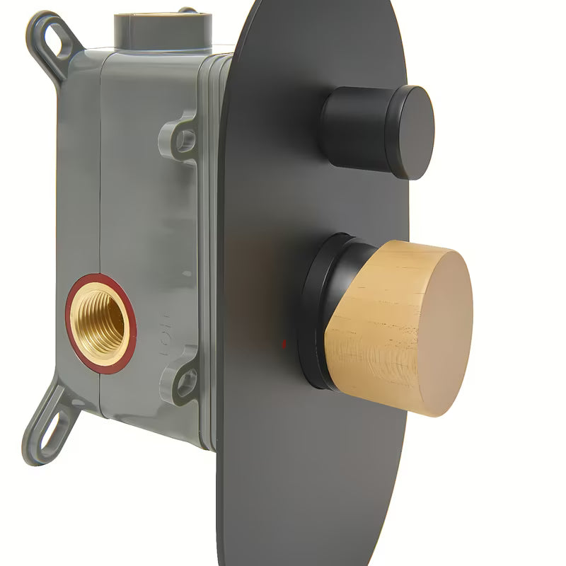 Podometna enoročna armatura za tuš SAT Fusion u mat crnoj boji s ručicom u svijetlom drvu