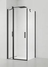 Kvadratna tuš kabina SAT Fusion 100x100 cm u crnoj mat boji s prozirnim staklom i bezokvirnom izvedbom.