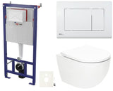 Viseči WC set SAT Fusion s vrtložnim ispiranjem, vodokotlićem, bijelom aktivacijskom tipkom i duroplast sjedalom