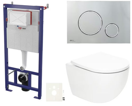 Viseči WC set SAT Fusion s vrtložnim ispiranjem, modulom, vodokotlićem, tipkom i sjedalom