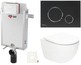 Viseči WC set SAT Fusion s vrtložnim ispiranjem, tipkom u mat crnoj boji i sjedalom od duroplasta