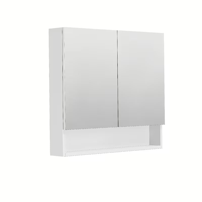 Omarica z Ogledalom SAT 80x14x72 cm v beli sijajni izvedbi s spodnjo odprto polico