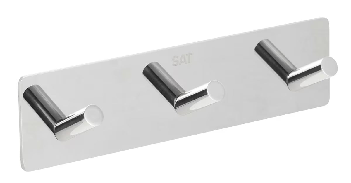 Samolepilno trojni kavelj SAT Chrome v sijajni izvedbi iz nerjavečega jekla za stensko montažo