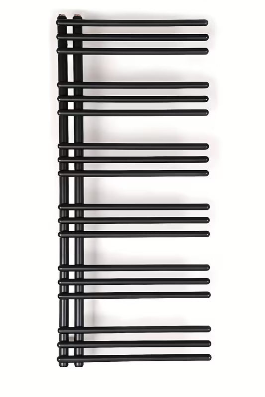 Kombiniran radiator SAT Hto 114x50 cm v črni mat barvi s sredinskim priklopom.