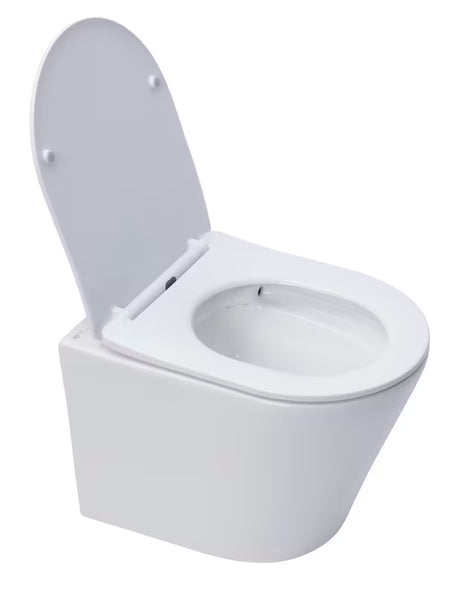 Beli viseča WC školjka SAT Infinitio s skritim pritrjevanjem in sedežem z mehko Zapiranje Soft Close.