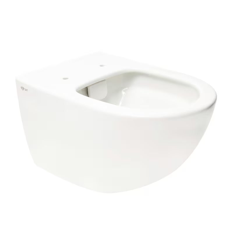 Belo viseča WC školjka SAT Infinitio z brezrobim splakovanjem Rim-Ex in sedežem s mehko Zapiranje Soft Close.