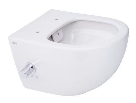 Bel viseča WC školjka SAT Infinitio z integrirano bide funkcijo, stranskim upravljanjem in sedežem mehko Zapiranje Soft Close.
