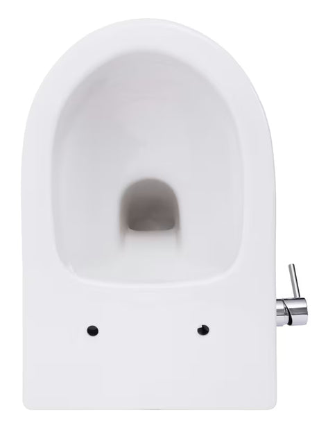 Bel viseča WC školjka SAT Infinitio z integrirano bide funkcijo, stranskim upravljanjem in sedežem mehko Zapiranje Soft Close.