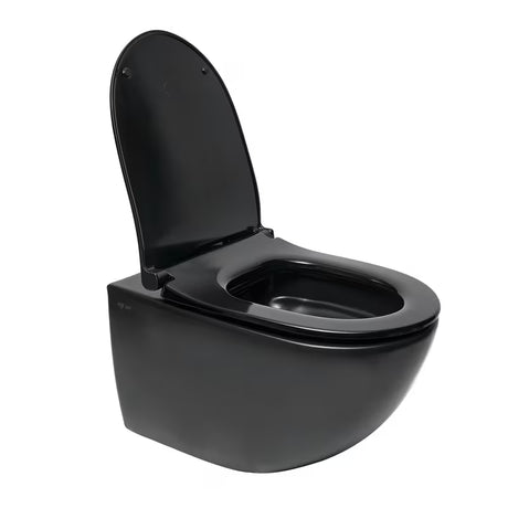 Viseča WC Školjka SAT Infinitio v mat črni barvi z brezrobim splakovanjem Rim-Ex in sedežem mehko Zapiranje Soft Close