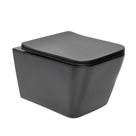 Črno mat viseča WC školjka SAT Infinitio v oglati izvedbi s wc desko mehko Zapiranje Soft Close in skritim pritrjevanjem.