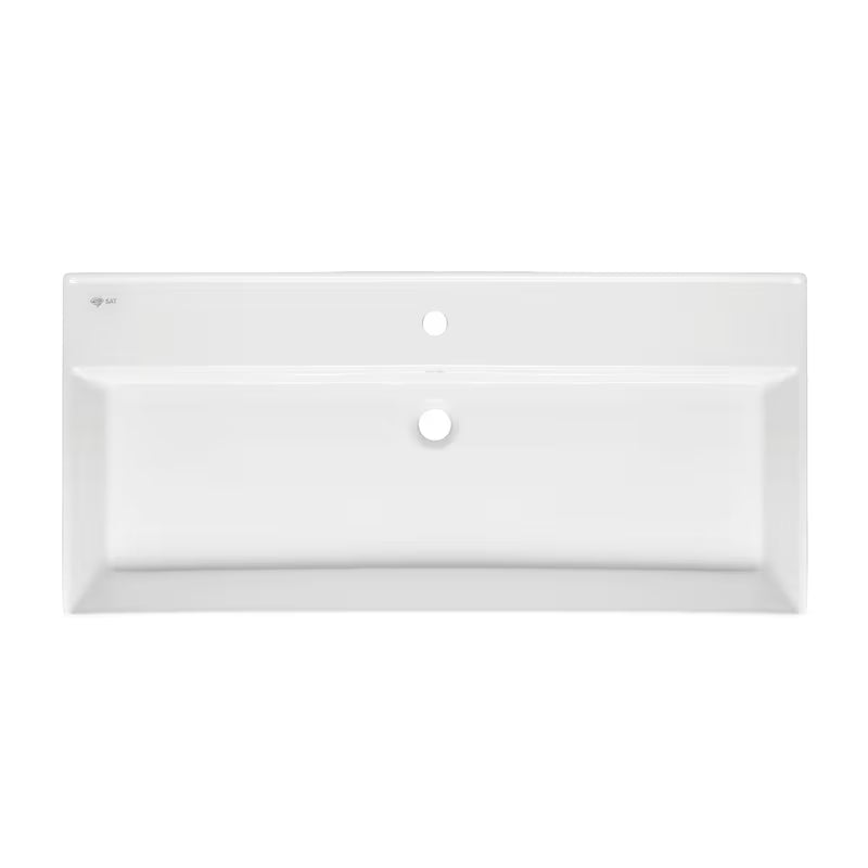 Beli keramični umivalnik SAT Infinitio 100,4x46,5 cm s prelivom in pravokotno obliko
