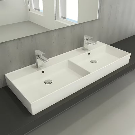 Beli keramični dvojni umivalnik SAT Infinitio 120,4x46,5 cm v oglati obliki