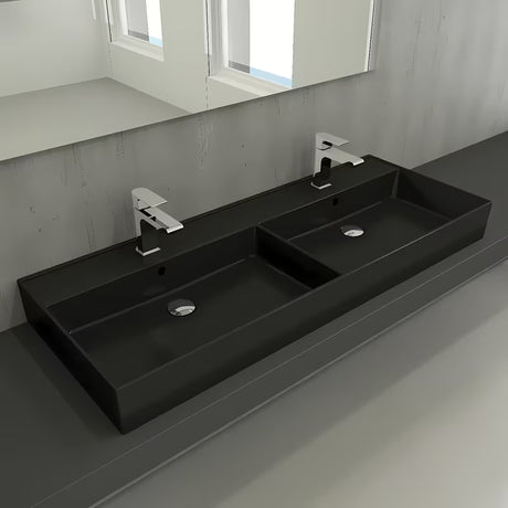 SAT Infinitio keramični dvojni umivalnik 120,4 x 46,5 cm v črni mat izvedbi s prelivom