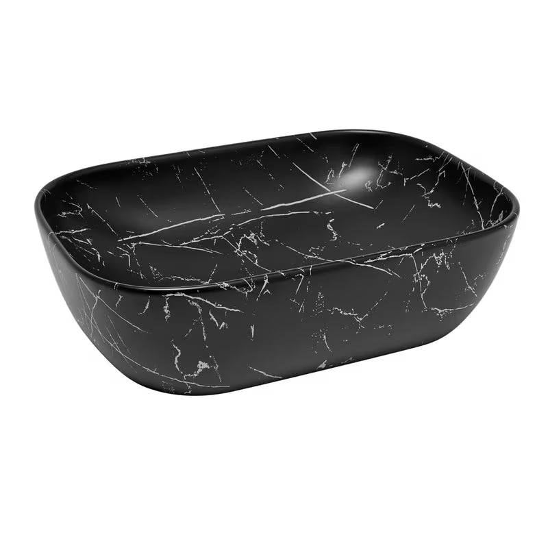 Umivalnik na ploščo SAT Infinitio brez preliva v mat črnem marmornem videzu, 45,5x32,5 cm.