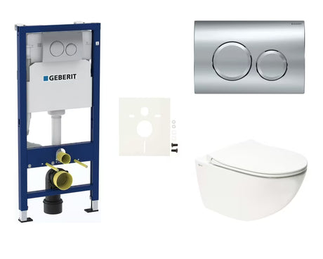 Viseči WC set SAT Infinitio z brezrobno školjko, WC-desko mehko Zapiranje Soft Close in modulom Geberit Duofix