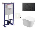 Viseči WC set SAT Infinitio s podometnim modulom, črnim mat tipkalom in sedežem mehko Zapiranje Soft Close