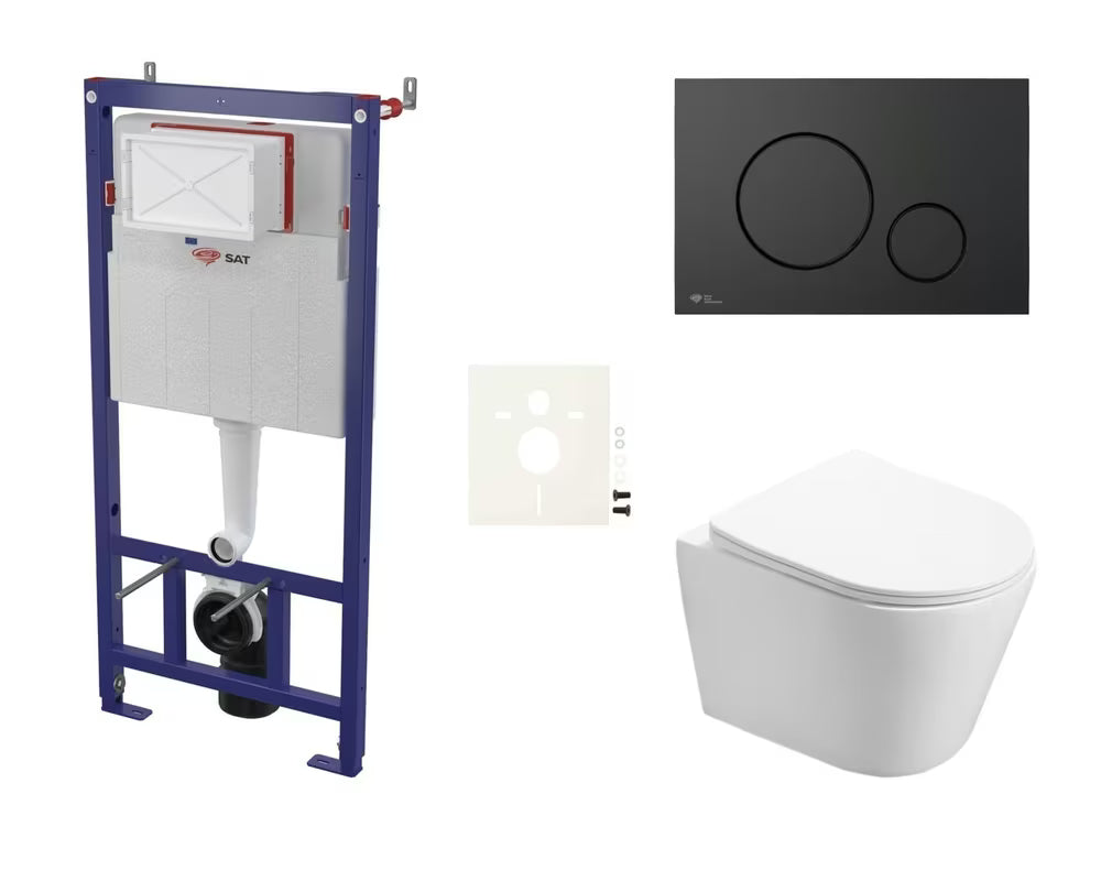 Viseči WC set SAT Infinitio s podometnim modulom, tipko za splakovanje in WC-desko z mehko Zapiranje Soft Close ter EasyLock