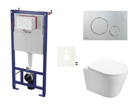 Viseči WC set SAT Infinitio s podometnim splakovalnikom, tipko za splakovanje in WC-desko mehko Zapiranje Soft Close