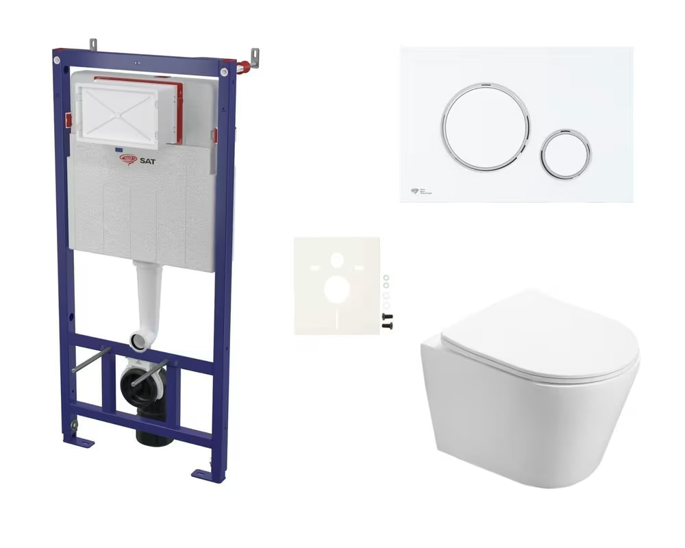 Viseči WC set SAT Infinitio s podometnim modulom, splakovalno tipko in sedežem z mehko Zapiranje Soft Close
