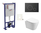 Viseči WC set SAT Infinitio s podometnim modulom za suhomontažno steno, črno mat tipko in sedežem mehko Zapiranje Soft Close