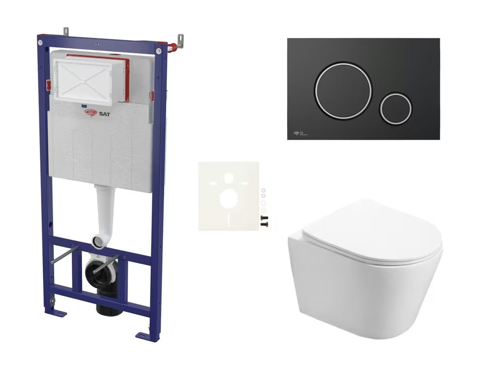 Viseči WC set SAT Infinitio s podometnim modulom, splakovalno tipko in sedežem z mehko Zapiranje Soft Close