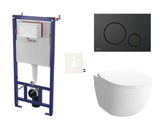 Viseči podometni WC školjka set SAT Infinitio s črno mat tipko za splakovanje in WC-desko mehko Zapiranje Soft Close.