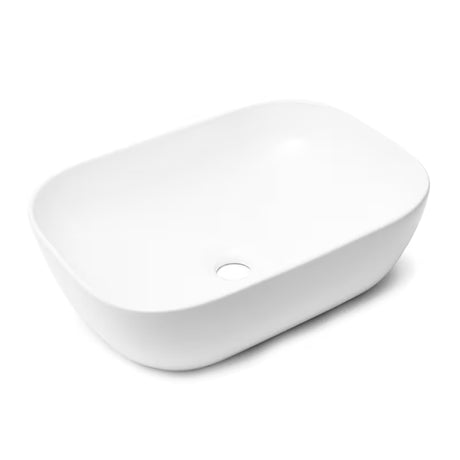 Sjajni bijeli keramički umivalnik na ploščo SAT Infinitio brez preliva dimenzija 45,5x32,5 cm.