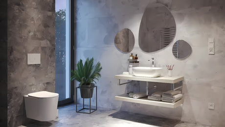 Sjajni bijeli keramički umivalnik na ploščo SAT Infinitio brez preliva dimenzija 45,5x32,5 cm.